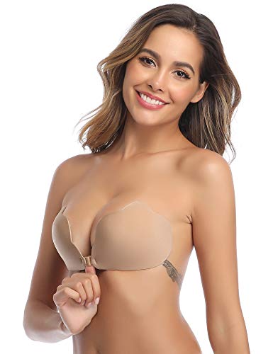 Hawiton Mujer Sujetador Adhesivo Push up Invisible sin Espalda Sexy, Reutilizable Pezoneras de Silicona,sin Tirantes