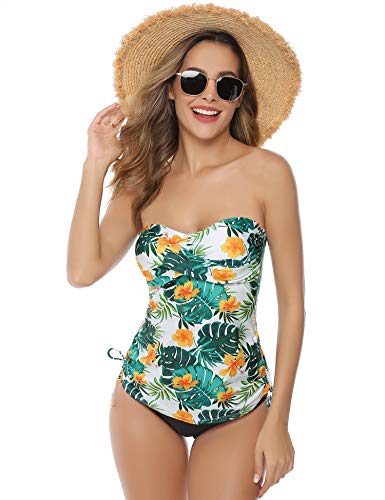 Hawiton Tankini para Mujer Traje de Baño de Dos Piezas Tirantes Ajustables Tops Tankini con Breifs, Diseño de Flores Bañadores para Playa, Piscina, Vacaciones