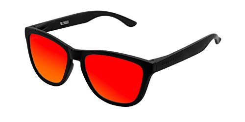 HAWKERS Gafas de Sol ONE Carbon Black, para Hombre y Mujer, con Montura Negra Mate y Lente Roja Efecto Espejo, Protección UV400