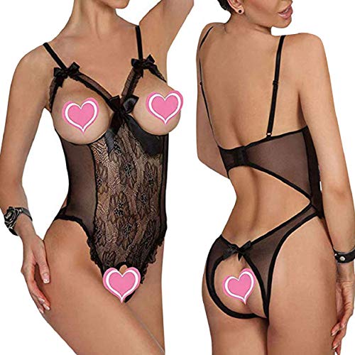 heekpek Lenceria Mujer Erotica Conjuntos de Lencería Mujer Encaje Atractivo Babydoll Ropa de Dormir Correa Cuello V Sin Espalda (Nergo, XL)