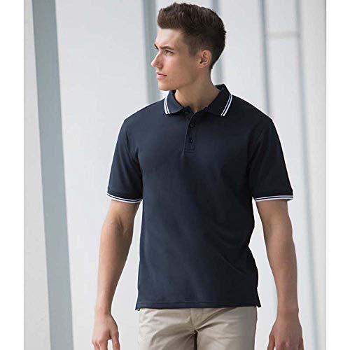 Henbury - Polo clásico de Manga Corta con Detalles en el Cuello y Mangas - Verano/Vacaciones/Deporte (Mediana (M)) (Negro/Tipeado Blanco)