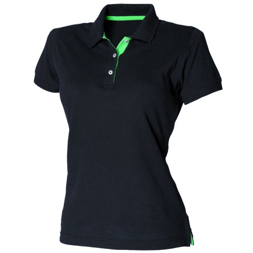 Henbury – Polo de manga corta – para mujer Verde acceso/Blu navy Large