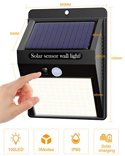 Hepside Luz Solar Exterior,【6 Pack / 3 Modos】Luces LED Solares para Exteriores, 800 Lumens Focos LED Exterior Solares, Luces de Seguridad Inalámbricas a Prueba de Agua para el garaje del Jardín Camino