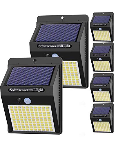 Hepside Luz Solar Exterior,【6 Pack / 3 Modos】Luces LED Solares para Exteriores, 800 Lumens Focos LED Exterior Solares, Luces de Seguridad Inalámbricas a Prueba de Agua para el garaje del Jardín Camino