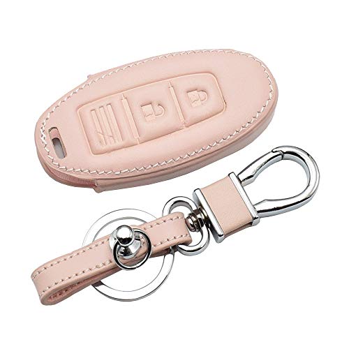 HEZHOUJI, Estuches de Llaves, Funda de Cuero para Llave de Coche, para Nissan 350Z Almera Altima Armada Qashqai Cefiro Cube Juke Livina, Llavero con Cubierta de Protector de Control Remoto, Rosa