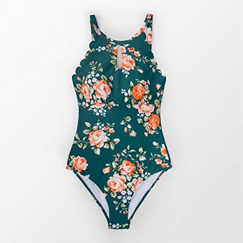 HFDJTAFS Traje de baño de una pieza festoneado floral verde Mujeres traje de baño recortado Chica Playa Trajes de baño