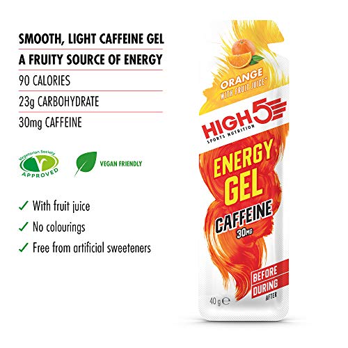 HIGH5 Cafeína Gel Energético Bolsitas de Liberación Rápida con Zumo de Fruta Natural (Naranja Cafeína)