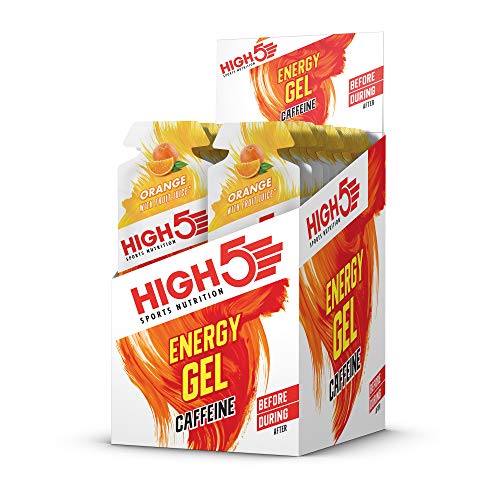 HIGH5 Cafeína Gel Energético Bolsitas de Liberación Rápida con Zumo de Fruta Natural (Naranja Cafeína)