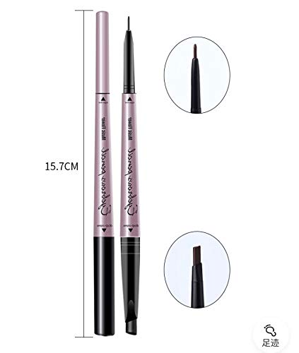 HIROCK Lápiz de cejas 2 en 1 Lápiz de cejas doble negro Lápiz de cejas duradero impermeable Fácil de colorear Fácil de usar (Black)