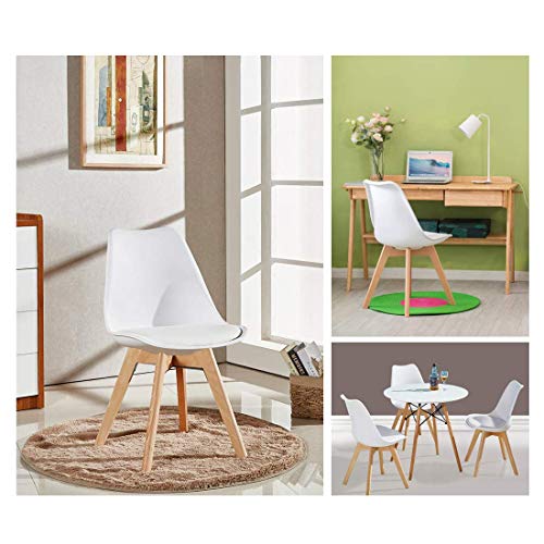 H.J WeDoo Pack de 4 Silla de Comedor Silla escandinava, Pata Madera de Haya y Asiento Acolchado, Estilo nórdico - Blanco