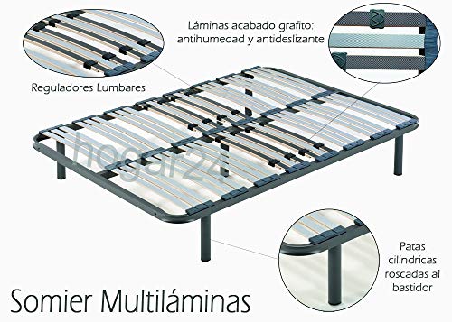 HOGAR24 ES Somier Multiláminas con Reguladores Lumbares, 140x190 cm (5 Patas de 32 cm Incluidas)