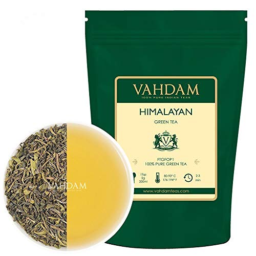 Hojas de té verde de Himalaya (más de 100+ tazas), hojas sueltas de té verde 100% natural, poderosos antioxidantes naturales, cosecha fresca, 255gr, té verde de hojas sueltas