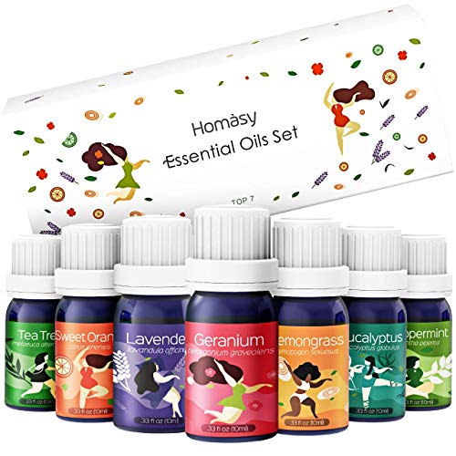 Homasy Aceites Esenciales para Humidificador, Aceites Esenciales, Aceite Esencial Natural 100% Puros, Perfumados, Aromaterapia lavanda, menta, geranio etc