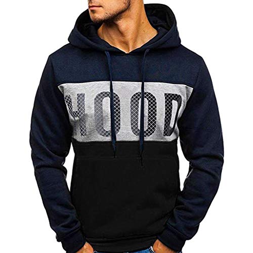 Hombres Sudadera con Capucha Casual Tops Deporte Blusa Manga Larga De Patchwork Blanca Beisbol Divertidas Camuflaje Calavera Camisas Otoño riou (Black 2, M)