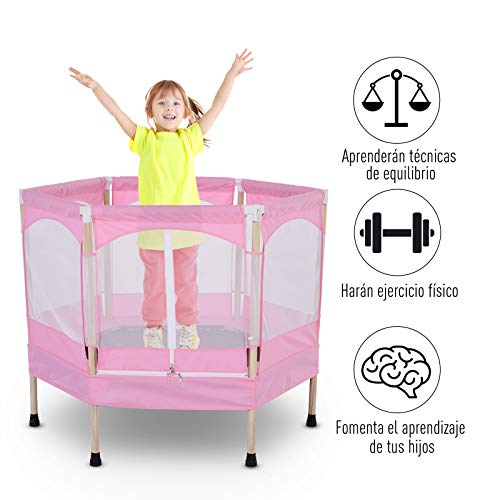 HOMCOM Cama Elástica para Niños Mayores de 3 Años Trampolín Infantil con Red de Seguridad para máximo 50kg 126x109x98cm Rosa