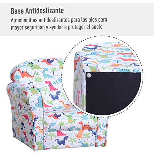 HOMCOM Sillón Infantil Sofá Sillón para Niños con Dibujos Mini Sofá 50x39x44cm Estructura de Madera Cubierta de Franela Multicolor