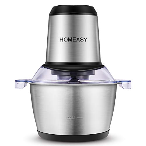 homeasy Picadora Eléctrica de Alimetos 350W, 2L Trituradora de Alimentos de Acero Inoxidable, Picadora Batidora Eléctrica de Cocina 4 Cuchillas, Picadora de Carne Verduras y Frutas