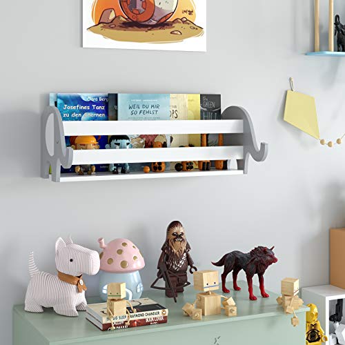 Homfa Estantería de Pared Estantería Infantil para Niños Estantería Flotante Madera para Habitación Infantil Salón de Forma Elefante 59.6x26.7x20.6cm