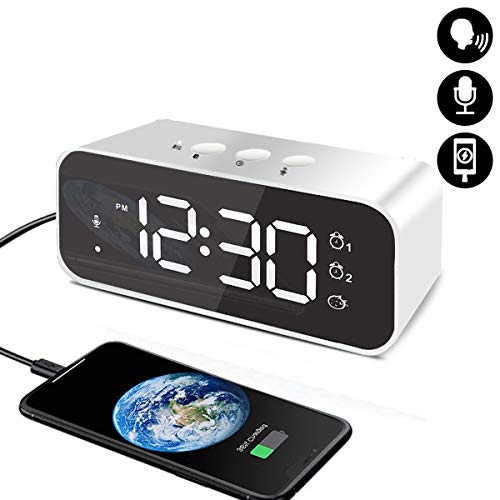 HOMVILLA Reloj Despertador Digital con Pantalla LED Grande, Alarma de Espejo Portátil, Sonido Grabar, Alarma Dual, Despertadores Electrónico con 9 Sonidos de Alarma, 12/24 Horas, 3 Brillo, Snooze