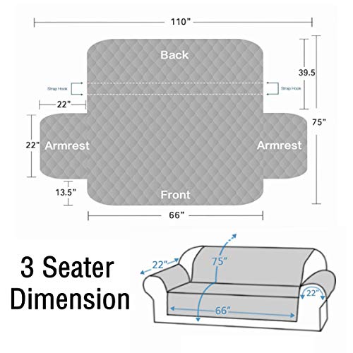 HONCENMAX Funda Cubre Sofá - Protector para Sofás Acolchado - Anti-Sucio para Mascotas Protector de Sofá Muebles - 3 Plazas (110''X 75'')