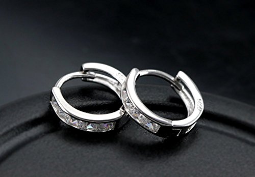 Hosaire Pendientes Aro de Mujer/Hombre de Plata con Cristal/Circonita Blanco con Sello de Plata para Mujer Hombre niña Regalo de Cumpleaños Navidad San Valentin Color Blanco