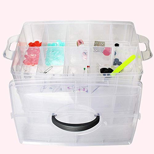 HPiano Caja de Almacenamiento de Joyas Caja de Compartimiento Transparente con separadores extraíbles Organizador para Artes, Manualidades, Abalorios, Joyas, Cosméticos(3 Capas y 18 Compartimentos)