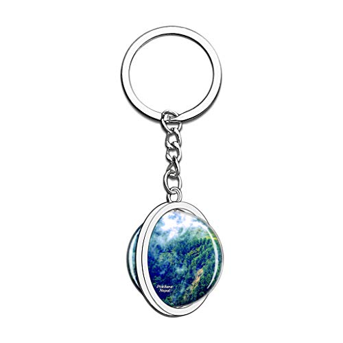 Hqiyaols Keychain Sarangkot Pokhara Nepal Cristal Girar Acero Inoxidable Llavero Viajes Ciudad Recuerdo Llavero