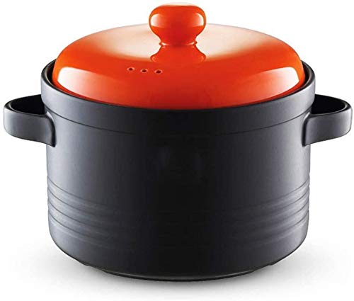 HSBAIS Horno holandés, Cerámica Hierro colado 5L con Tapa Cazuelas de Horno Antiadherente Redondo Cacerolas para Horno de Acero al Carbono,Black