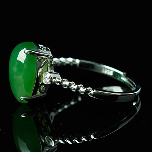 HSUMING Anillos de lágrima para Mujer, 925 Anillo de Gota de Agua de Plata Anillo Abierto de Jade