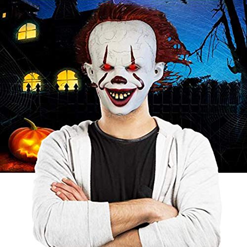 HUA JIE Máscara Led De Halloween, Látex Payaso con Peluca, Adecuada para Vacaciones, Navidad, Carnaval, Fiesta, Mascarada, Cosplay, Juguetes Decorativos Brillantes