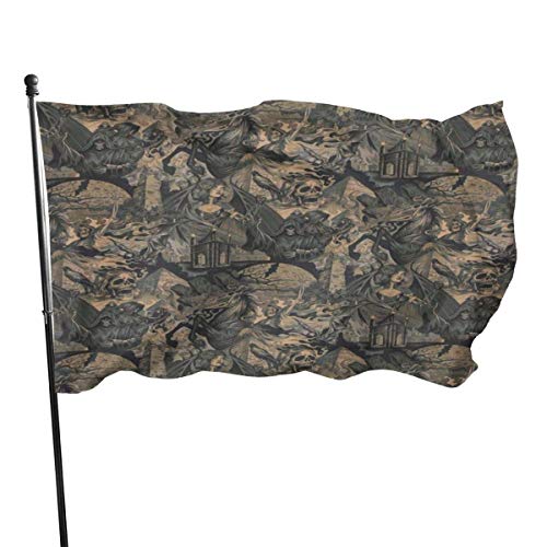 huatongxin Decorative Bandera del jardíns, 3X5 Ft American Bandera,Outdoor Military Bandera,Demonstration Bandera,Commemorative Bandera,Home Bandera,Beige Grey Gothic Skull with Demons