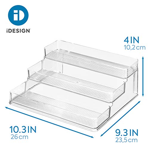 iDesign Organizador de cocina para especias, organizador de armarios grande de plástico con 3 niveles, práctico soporte especiero para especias y latas, transparente