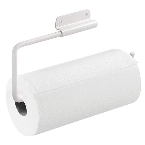 iDesign Portarrollos de cocina, sujeta rollos orientable de metal con barra giratoria para papel de cocina, portarrollos de pared para 1 rollo de cocina, blanco