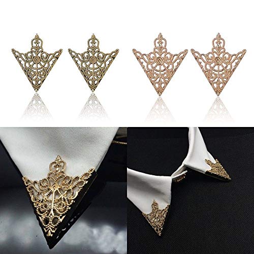 IETONE 2 Pares Camisa Punta del Cuello Moda Hueco Triángulo Patrón de Corona Cuello Dorado/Bronce Punta del Cuello Broche Pin Unisex Traje de Negocios Uniforme Accesorios Collar Clips