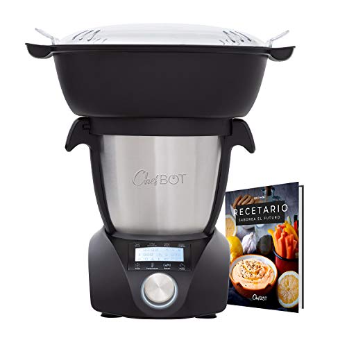 IKOHS CHEFBOT Compact STEAMPRO - Robot de Cocina Multifunción, Cocina al Vapor, 23 Funciones, 10 Velocidades con Turbo, Bol Acero Inoxidable 2,3 L, Libre BPA (con Vaporera y Recetario - Negro)