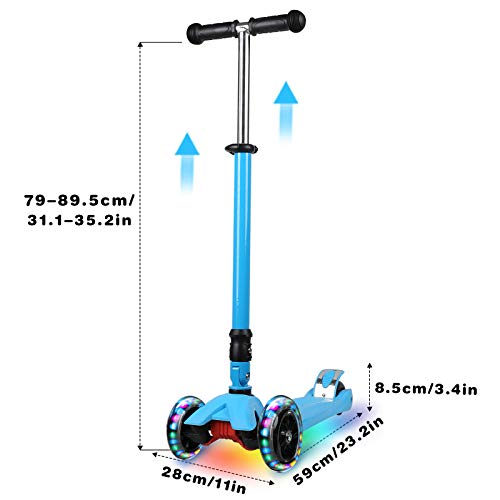 IMMEK Patinete Plegable de Tres Ruedas para Niño y Niña de 3 a 14 Años Bebe Juguetes y Regalos Scooter, Ajustable Altura con 3 Luz LED Luces Iluminadas Rueda Monopatin Carga Máxima 50 KG (Azul)