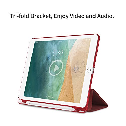 INFILAND Funda para iPad 9,7 2018/2017 (6. Generation/ 5. Generation), Delgada Translúcido Case Smart Cover con Portalápiz Compatible (Auto Reposo/Activación Función), Vino Tinto