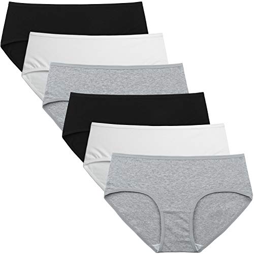 INNERSY Bragas Mujer Algodón Culotte de Sexy y Cómoda Ropa Interior Pack de 6 (XS-EU 36, 2Negro+2Gris+2Blanco)