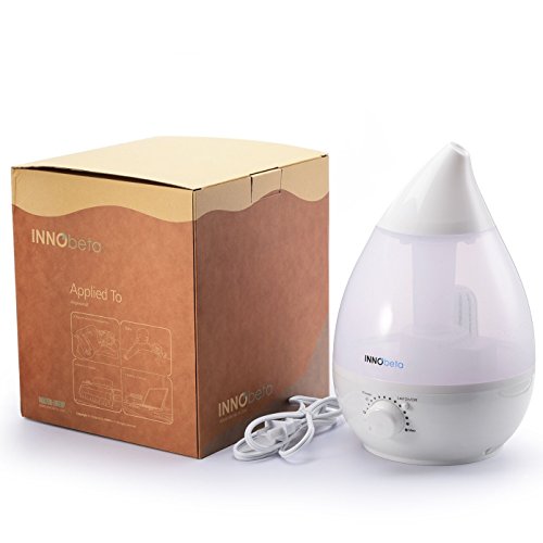 InnoBeta Waterdrop Humidificador Ultrasónico 2,4 Liter Bebé de Vapor Frío, Silencioso, Niveles Ajustables, Luz Nocturna LED, 360° Boquilla, Apagado Automático Sin Agua, Para Hogar, Oficina, Habitación