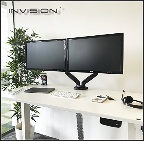 Invision Soporte Monitor Doble PC Brazo - Gas Asistido Soporte para Escritorio Ajustable Ergonómico con Abrazadera para 17–27” - VESA 75x75mm & 100x100mm - Peso 2-6.5kg (MX300)