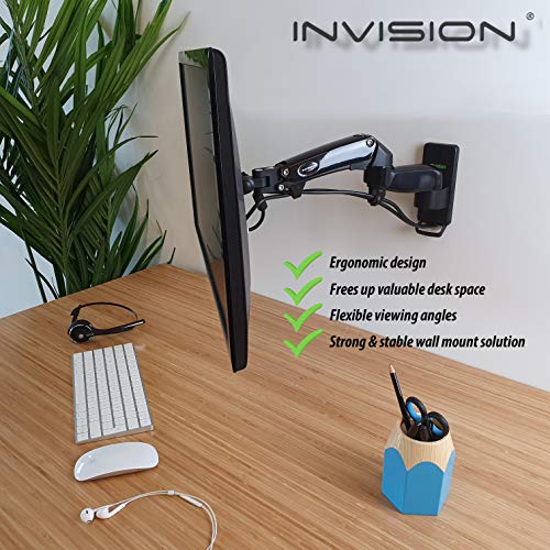 Invision Soporte Monitor Pared de PC y TV, para Pantallas 17-27", Ergonómico Soporte de un Solo Brazo Altura Ajustable con Inclinación, Giratoria y Rotar, VESA 75x75mm y 100x100mm, Peso 2-7kg [MX250]