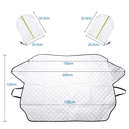 IREGRO Protector para Parabrisas Protección de Capa 3 Invierno Verano Ventana Cubierta Sombrilla Nieve Cubiertas con 2 Cubiertas de Nieve de Espejo, Tamaño Grande para Más Coche, SUV (158 x 120 cm)