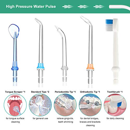 Irrigador Bucal Portátil, Irrigador Dental Viaje con 5 Modos 6 Boquillas, Irrigadores con USB Recargable, IPX7 Impermeable para Higiene Dental Limpieza Dental en Hogar/Viaje/Oficina