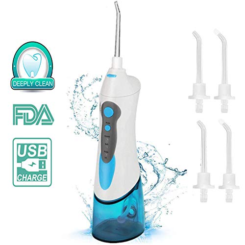 Irrigador Dental Portátil, The perseids Irrigador Bucal Portable, Tanque de 180ml para Tirantes, IPX7 USB Impermeable Recargable, Adecuda para Viajes y Uso en el Hogar