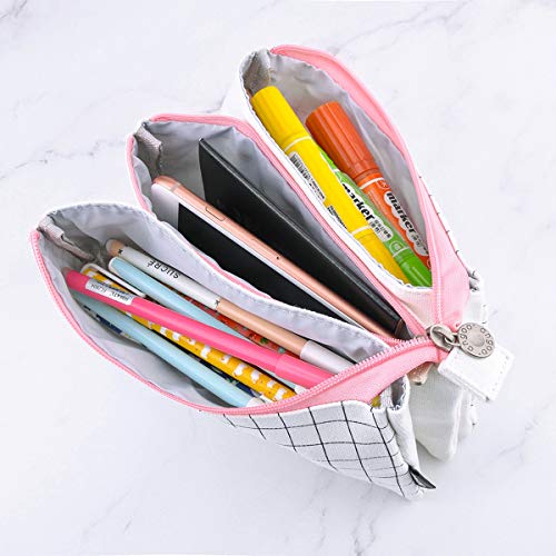 iSuperb 3 Compartimentos Estuche Escolar Tartán Bolsa Para Lapices Estudiante Plumier Lápices Bolsa Lona Pencil Case Bolsa de Cosméticos (3 bolsillos)