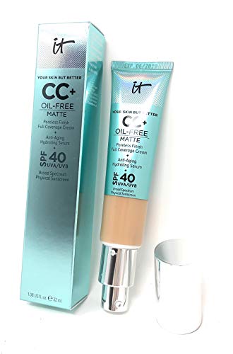 It Cosmetics CC+ - Crema de cobertura completa con acabado sin olor, color suero hidratante antienvejecimiento, color claro