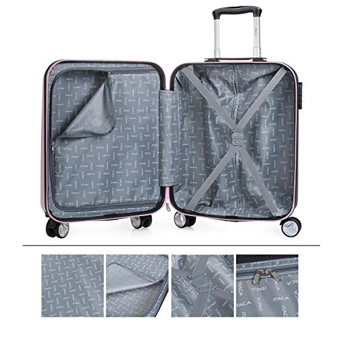 ITACA - Maleta de Viaje Cabina 55x40x20 cm 4 Ruedas Trolley ABS. Equipaje de Mano. Rígida Resistente y Ligera. Mango Asas Candado. Low Cost Ryanair. T58050, Color Rosa-Gris