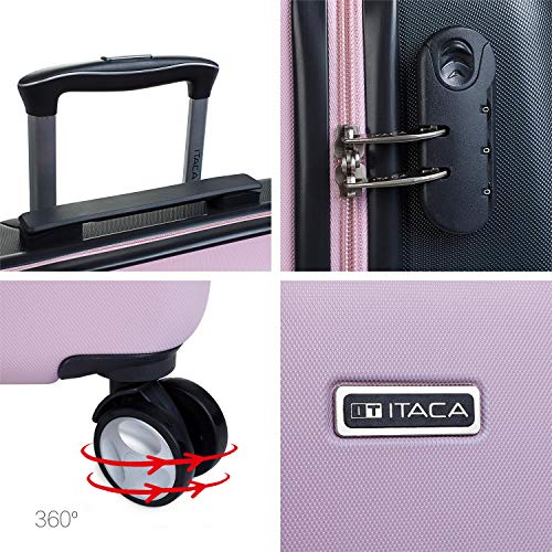 ITACA - Maleta de Viaje Cabina 55x40x20 cm 4 Ruedas Trolley ABS. Equipaje de Mano. Rígida Resistente y Ligera. Mango Asas Candado. Low Cost Ryanair. T58050, Color Rosa-Gris