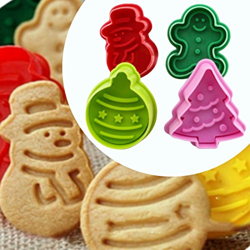 Itian 4 Piezas de Navidad Cortadores de Galleta de Galleta para Hornear la Pasta de Azúcar de Galleta Juego de Cortadores con Expulsor