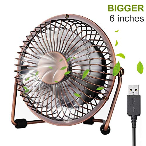 ivoler Mini Ventilador USB Silencioso, Metálico Ventilador de Mesa Potente USB Fan con Ajustable 360 Grados de Rotación para Personal Portátil de Escritorio Hogar Oficina o Viaje, 6 Pulgadas, Cobre